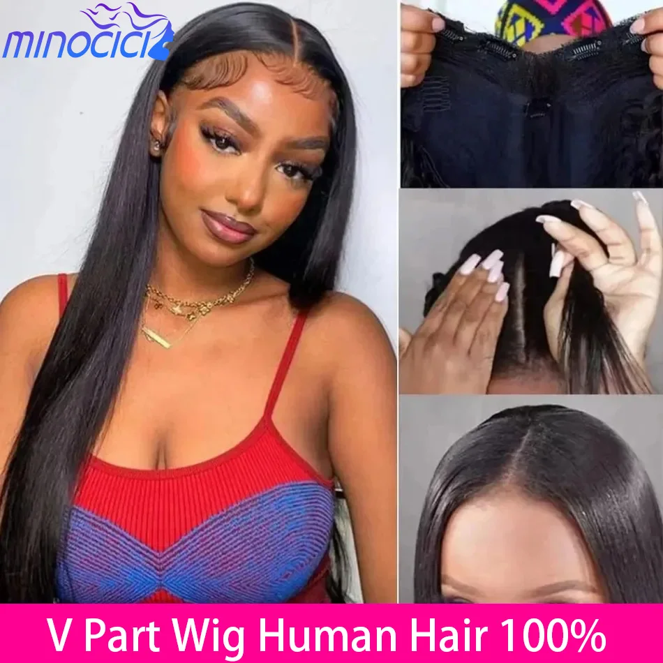 V-Teil-Perücken, Echthaar, 100 % glatt, brasilianisches Echthaar, Perücken für schwarze Frauen, kein Nähen, ohne Kleber, 220 % Dichte, anfängerfreundlich