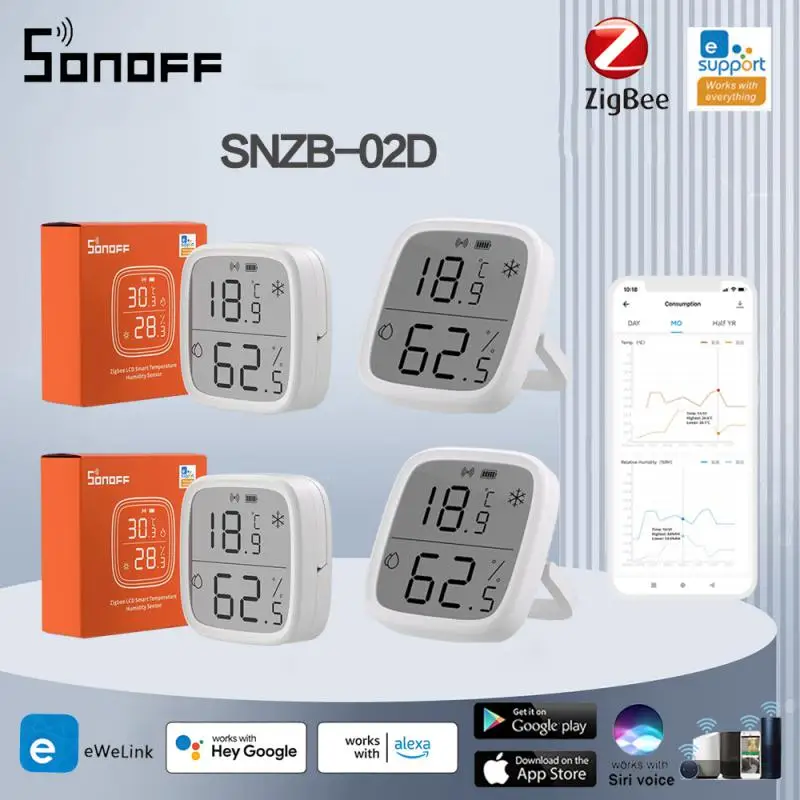 SONOFF-termómetro inteligente SNZB02D Zigbee LCD, Sensor de temperatura y humedad, higrómetro, Control remoto en tiempo Real, compatible con Alexa y