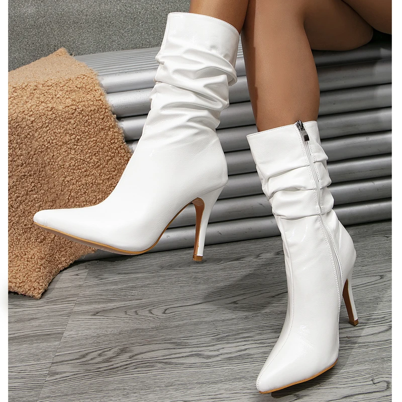 Eilyken Sexy Pleated Pointed Toe Ankle Boots Woman Nightparty High Heel Shoes Fashion Spring Autumn Modern Short Booties