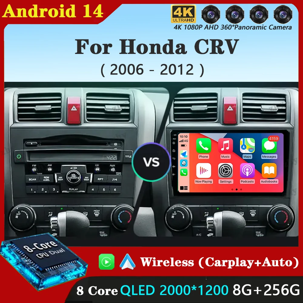 

Автомобильный радиоприемник Android 14 для Honda CRV CR-V 3 RE 2006-2012 навигация GPS мультимедийный плеер стерео Wi-Fi + 4G BT Carplay + автоматический 2 DIN