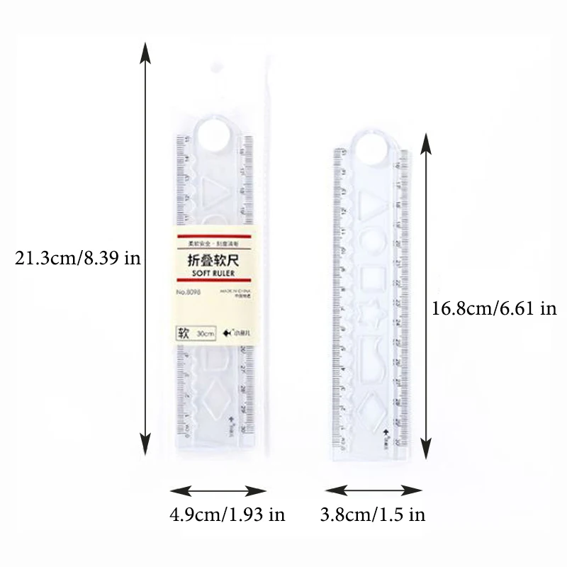 Regla Flexible plegable de PVC transparente, herramientas de dibujo creativas, suministros de papelería para estudiantes, 1 piezas, 30cm, 8098