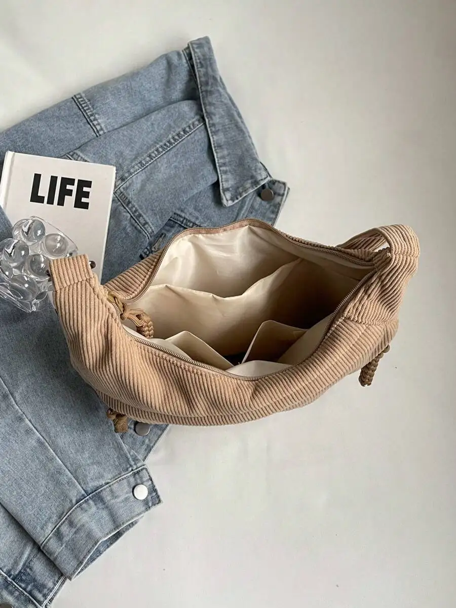 

Stylish Nylon Waterproof Shoulder Bag Multi Zipper Design Student Casual Daily Use Bag