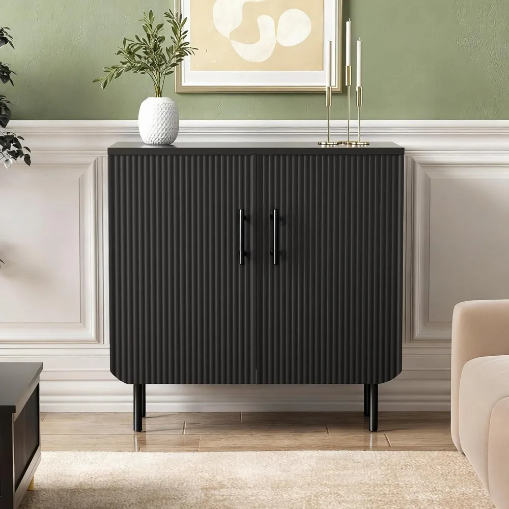 

Cabinet with Storage, Sideboard with 2 Doors, Adjustable Shelf, Fluted Accent Cabinet for Living Room, Modern,Black