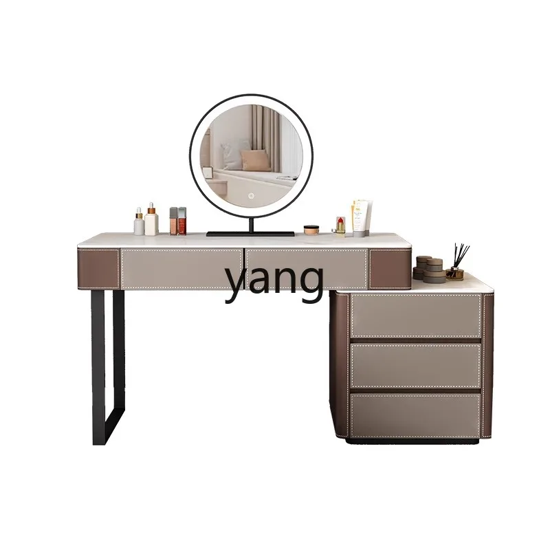 

LTT Italian Minimalist Extendable Saddle Leather Rock Board Dressing Table Integrated Bedroom Solid Wood Makeup Table