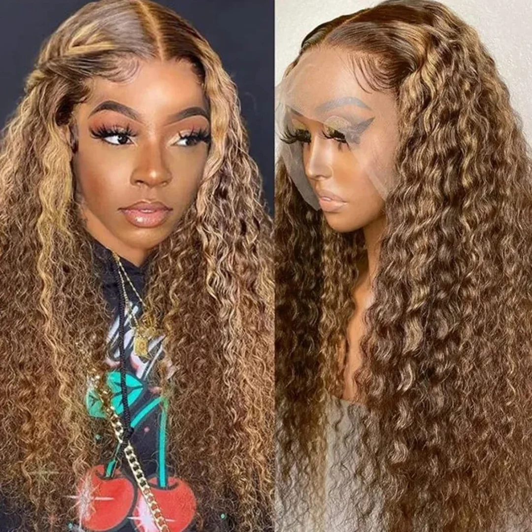 

26Inch 180%Density Highlight Kinky Curly Lace Front Wigs For Women Baby Hair Synthetic High temperature Fiber Daily Wear Wigs
