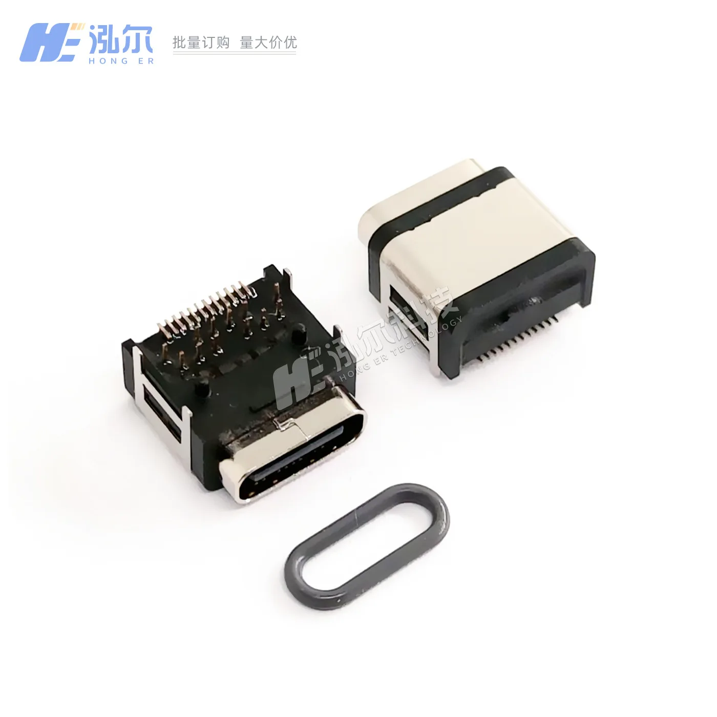 For Type-C 24PIN board waterproof female seat L = 8.35 front plug and rear paste DIP + SMT four-pin plug board waterproof ring