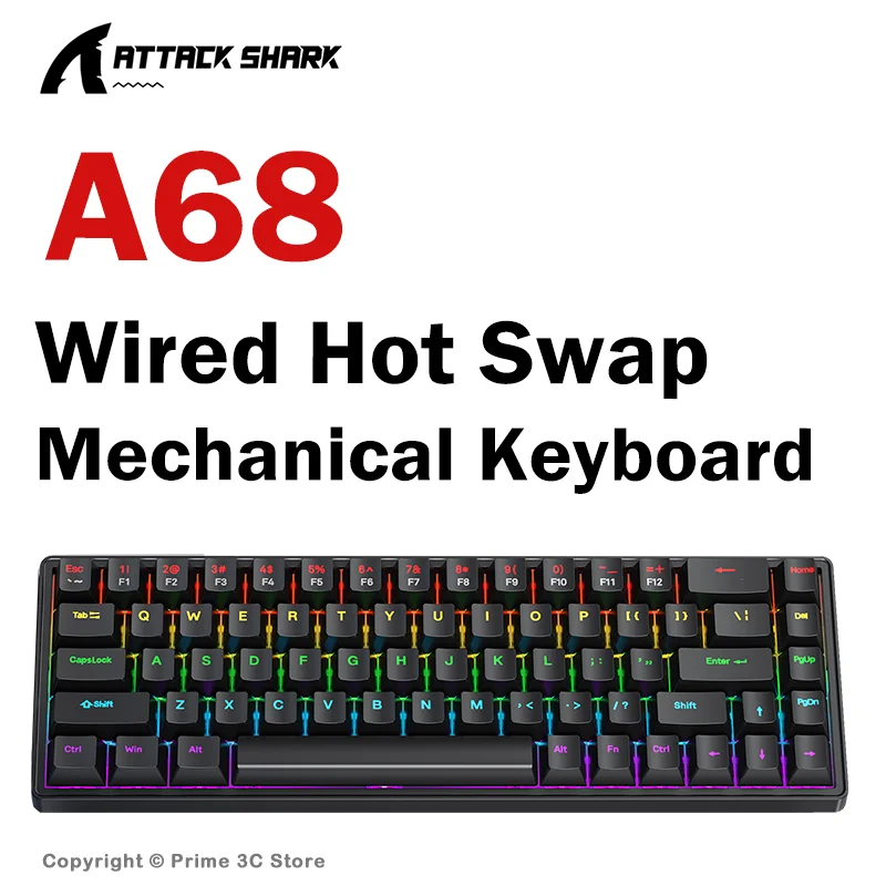 

Механическая игровая клавиатура APAYADO A68 проводная, 65% форм-фактор, 68 клавиш, RGB, USB-C, с возможностью горячей замены переключателей, NKRO, быстрый отклик, компактная