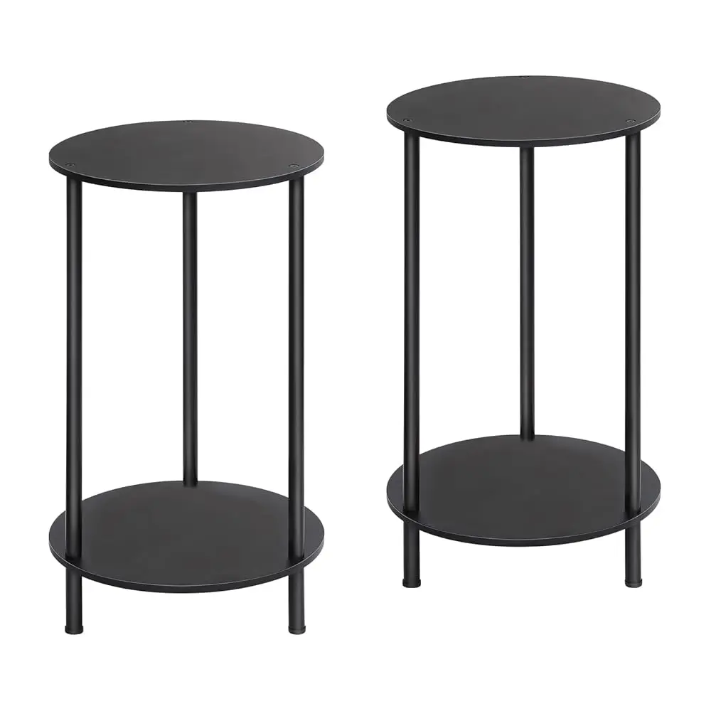 

End Tables Set Of 2, Small Side Table, 2-Tier Nightstand With Storage Shelves, Round Sofa Bedside Table Coffee Desk For Living