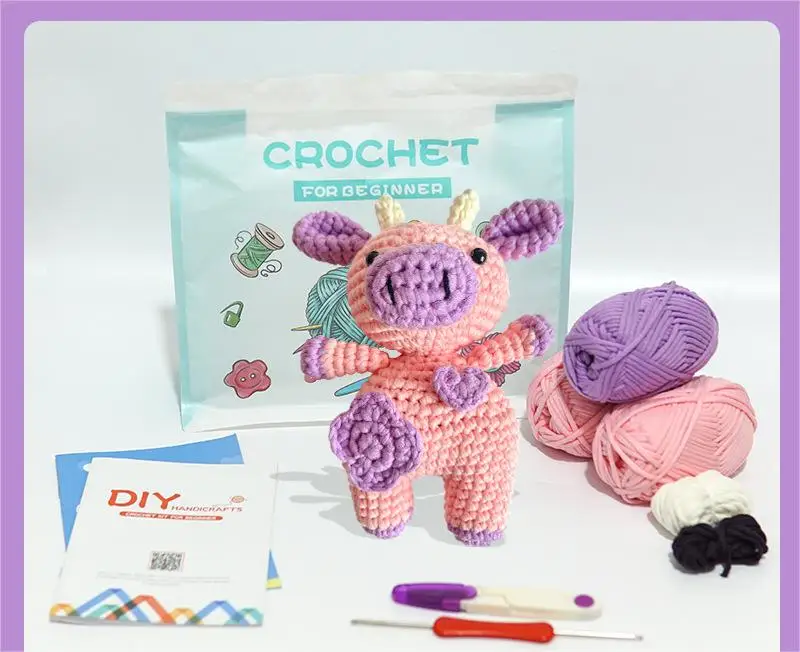 Crochet Kit Creative Cartoon Series Cute Quirky Cow Handmade DIY Fabric Decorations Material Package Non-finished Products