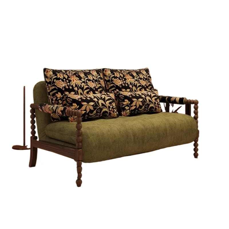 

French retro sofa bed, solid wood folding dual-purpose small apartment living room multi-function antique Internet