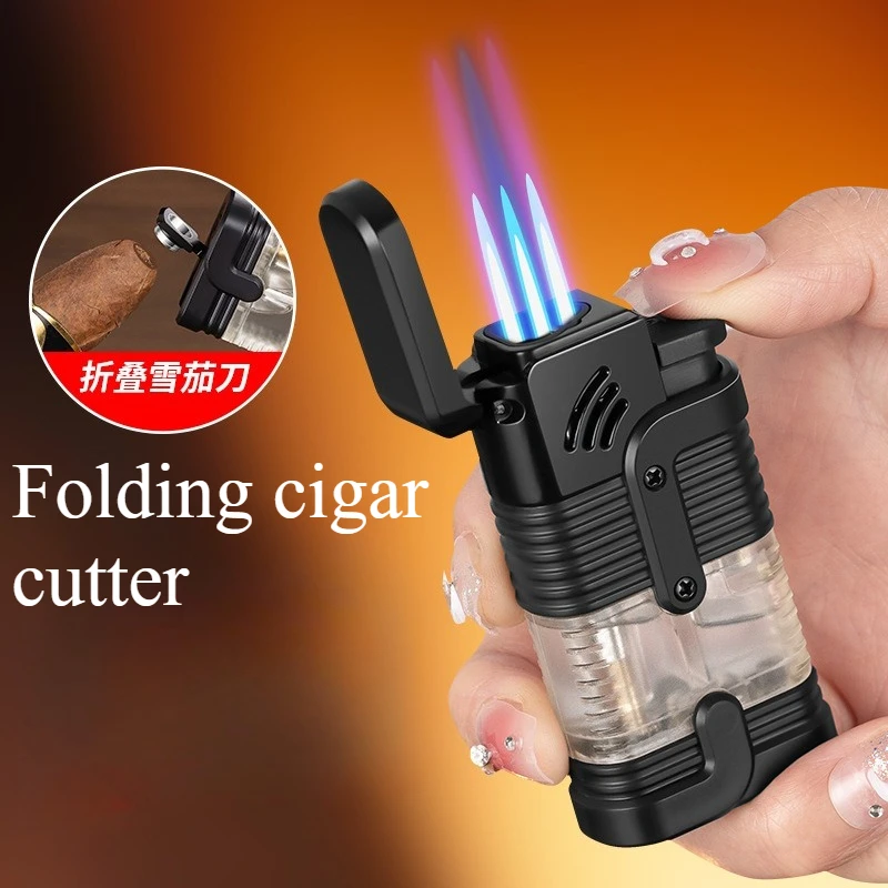 

New Three Straight Transparent Gas Box Cigar Windproof Lighter Cigarette Lighter Gift for Boyfriend