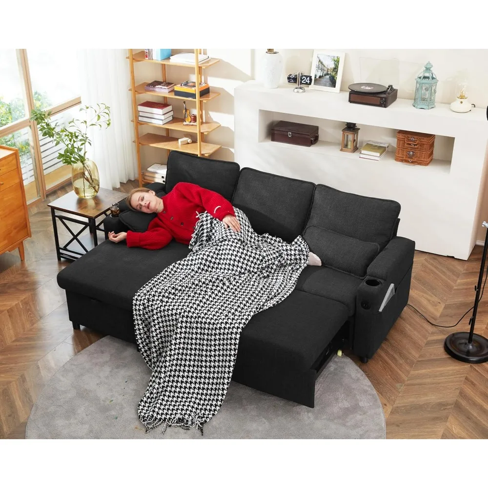 

Sofa Bed Sleeper Pull Out 2 in 1 Sectional Sleeper Sofa Couches with Storage,USB, Cup Holder