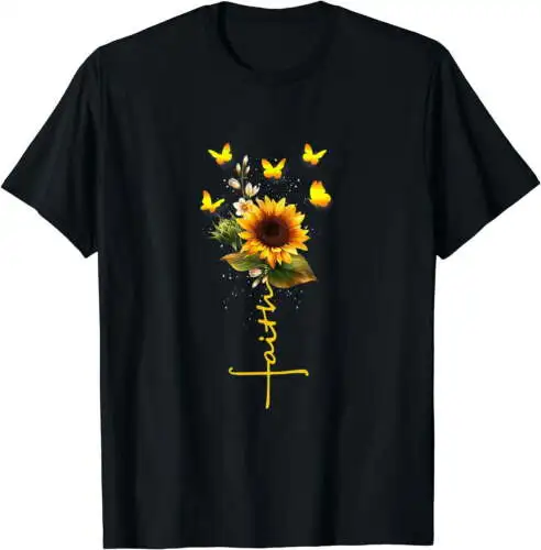 

Vintage Faith Cross Sunflower Butterflies Flowers Christians T-Shirt