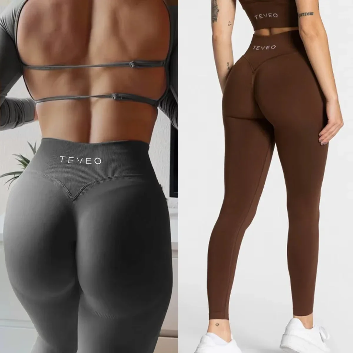 2025 TEVEO طماق الركض النساء سلس اليوغا السراويل عالية الجودة الصالة الرياضية طماق مضلع سراويل رياضية عالية تمتد اللياقة البدنية ضيق