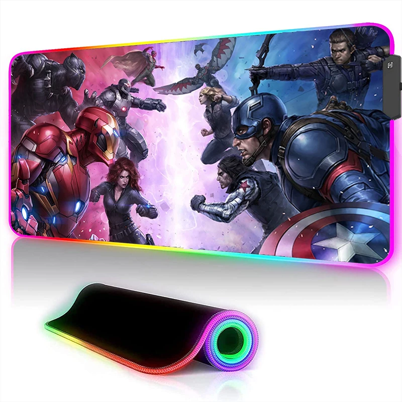 

LED Luminous Mouse Pad XXL Marvel Hero Desk Mat Computer HD Anime Gamer Cabinet Mousepad RGB Laptop Gaming Extended Keyboard Rug