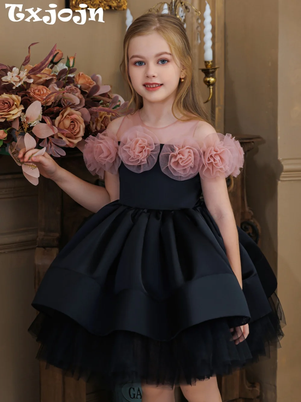 

Puffy 3D Floral Kids Princess Gown Sage Performance Wear Elegant New Exquisite Flower Girls Dresses For Wedding 100-140cm