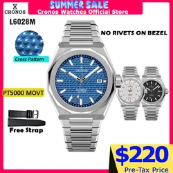Cronos Luxury Men Watch 39mm Automatic PT5000 SW200 Wristwatches Sapphire Leather Strap 10ATM See-through Back L6028M