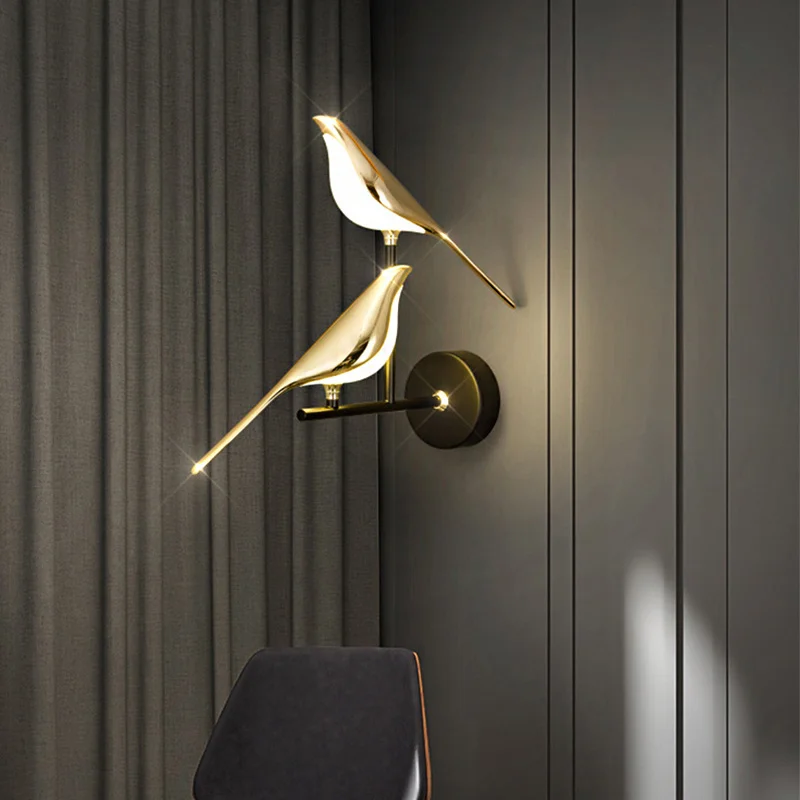 

Nordic Magpie Bird LED Wall Lamp Indoor Lighting Living Bedroom Bedside Parlor Background wall art Decoration Sconce Wall Light