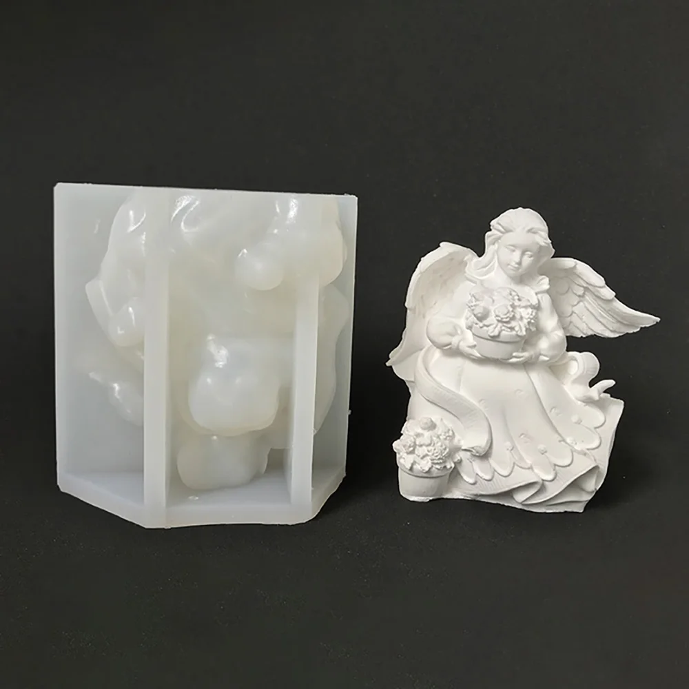 Bouquet Angel Silicone Mold Flower Basket FARCENT Girl Diffuse Plaster Epoxy Decoration Mold 8426