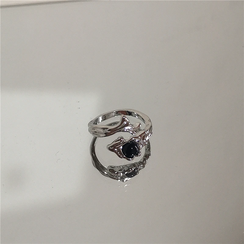 Punk Harajuku Goth Dornen Schwarz Silber Farbe Unregelmäßige Herz Kreuz Offenen Ring Für Frauen Männer Liebhaber Vintage 90er Jahre Y2K Grunge Jewely