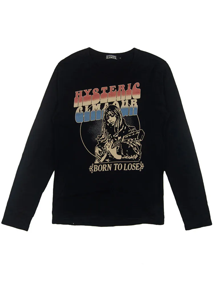 

Hysteric Glamour Rock Female Guitarist Vintage Loose Casual Long Sleeve T-Shirt