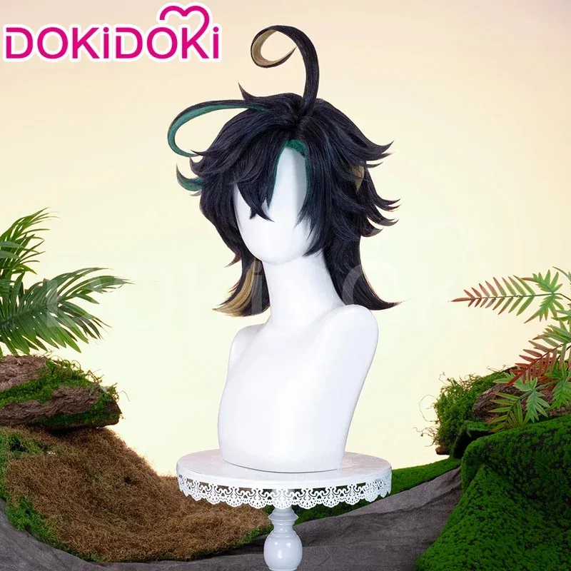 

NewIN STOCK Game Genshin Impact Косплей Парик DokiDoki Мужчины 45 см Короткие волосы Natlan Kinich Головные уборы Зажимы для ушей Татуировка Freec;5,v'8.d;