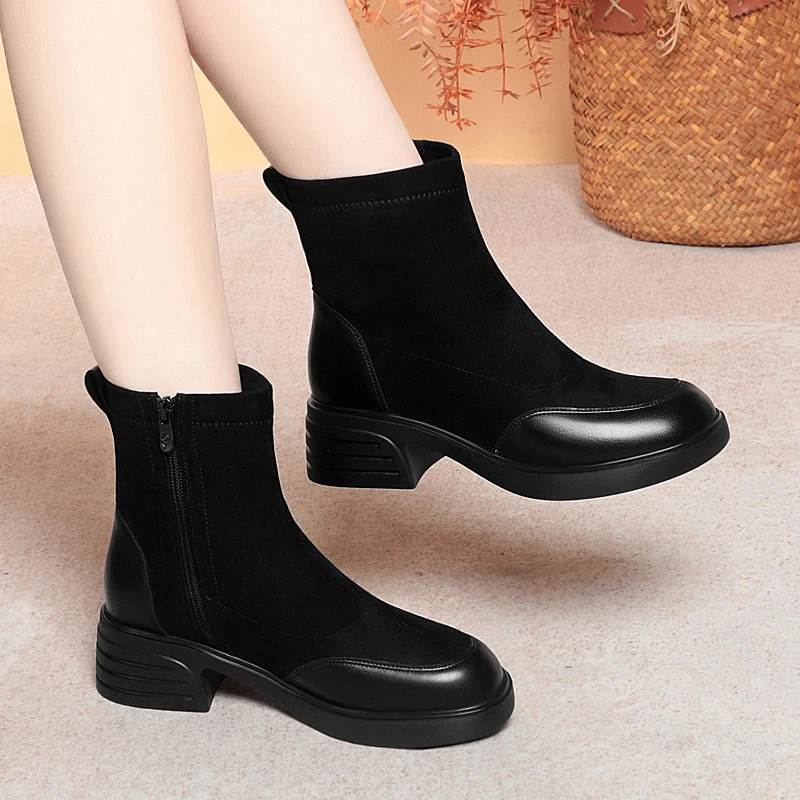 DIMANU المرأة حذاء من الجلد 2025 جديد الصوف الطبيعي الدافئة المرأة أحذية الثلوج حجم كبير الشتاء أحذية بوت قصيرة #4