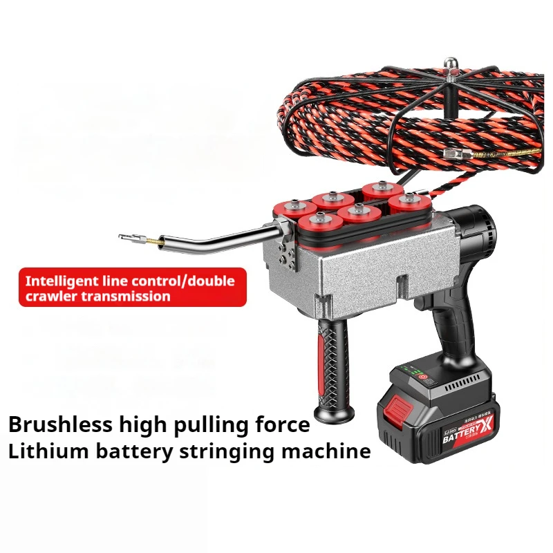 Brushless Iithium Battery Threading Machine Rechargeable Cable Pulling Machine Electric Cable Puller Pipeline Wiring Equipment