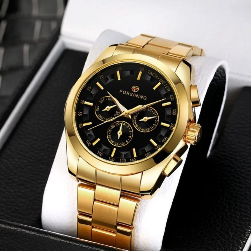 European and American Style High-End Business Men's Mechanical Watch, Skeleton Design, Automatic Winding, Round Dial, Stainless Steel Strap, Multi-Function Pointer Display, High-End Luxury Fashion Casual Stylish Handsome Men's Watch Mechanical Watch, the Best Gift for Boyfriend