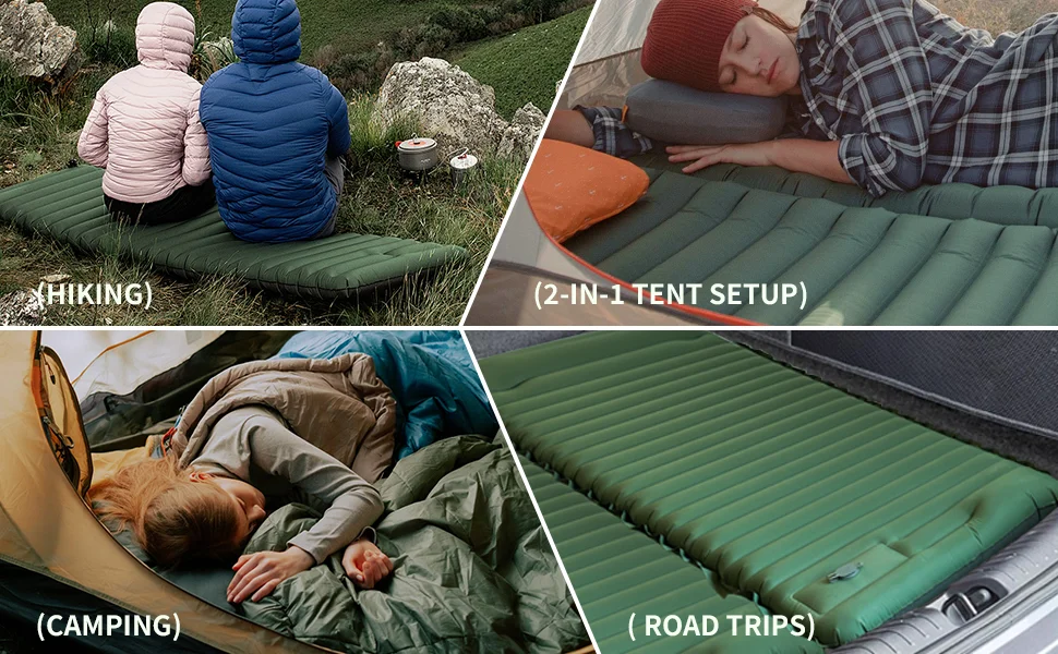 Ultraleichte, extra dicke 4-Zoll-Camping-Isomatte mit integriertem Kissen und Fußpumpe, aufblasbare Isomatte für Camping im Freien – Detail 9