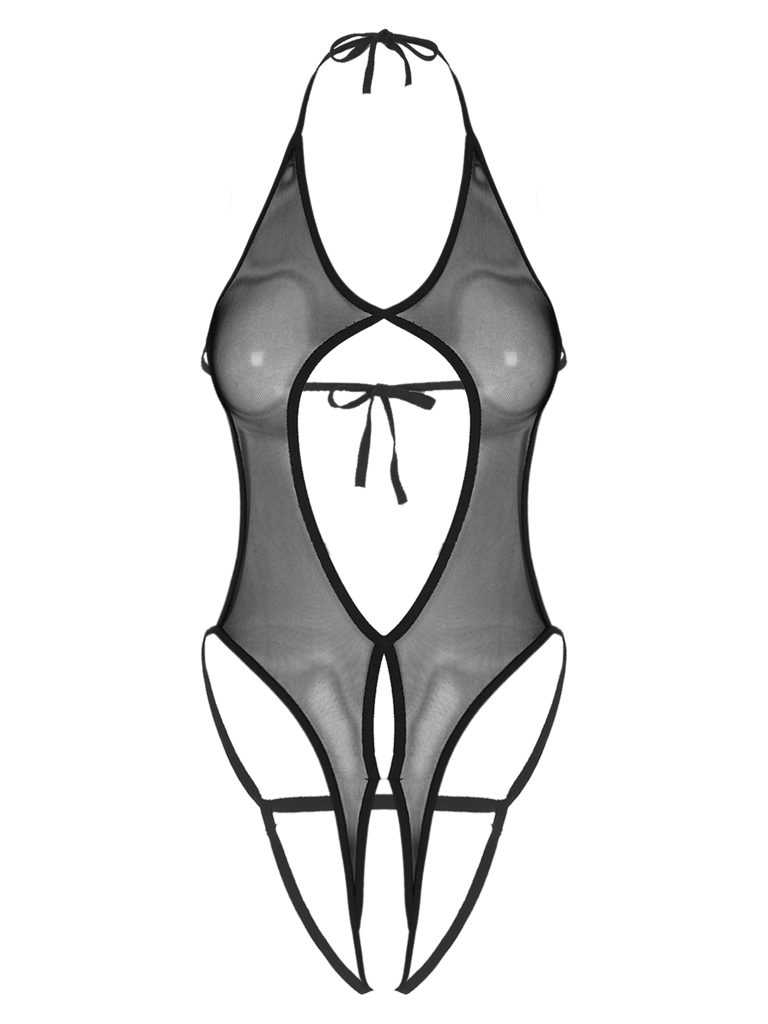 

Женское прозрачное Сетчатое боди с глубоким V-образным вырезом и открытой спиной