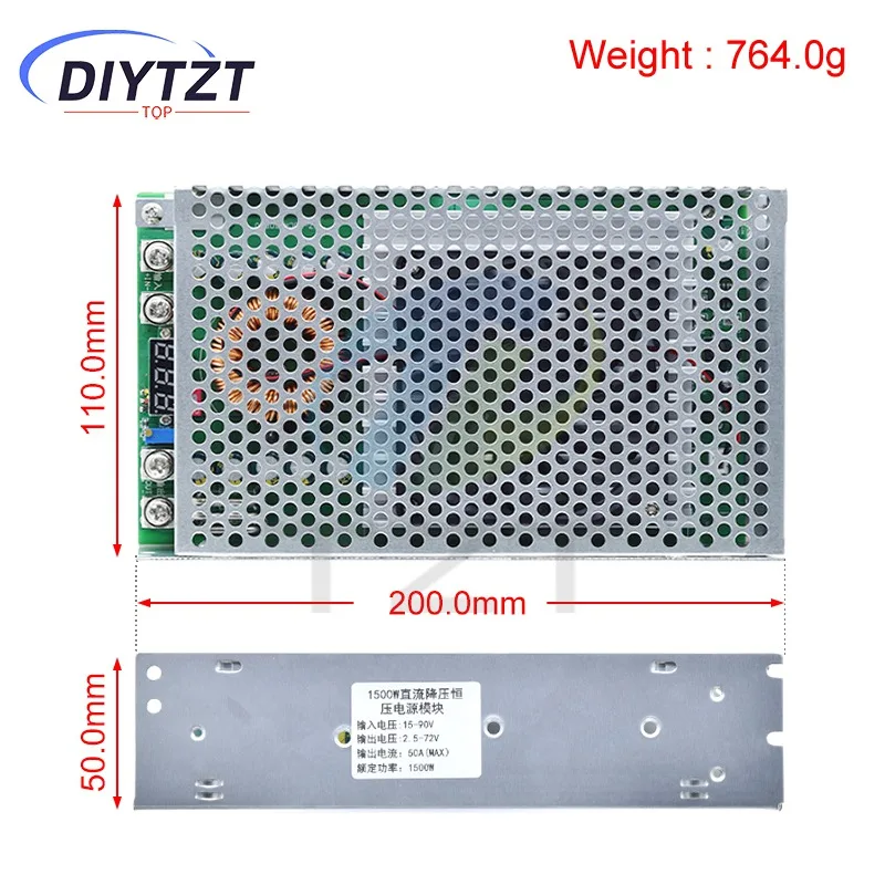 50A 1500W DC 15-90V To 2.5-72V Step-Down Power Module Adjustable Regulated Voltage Power Supply Buck Converter With Voltmeter