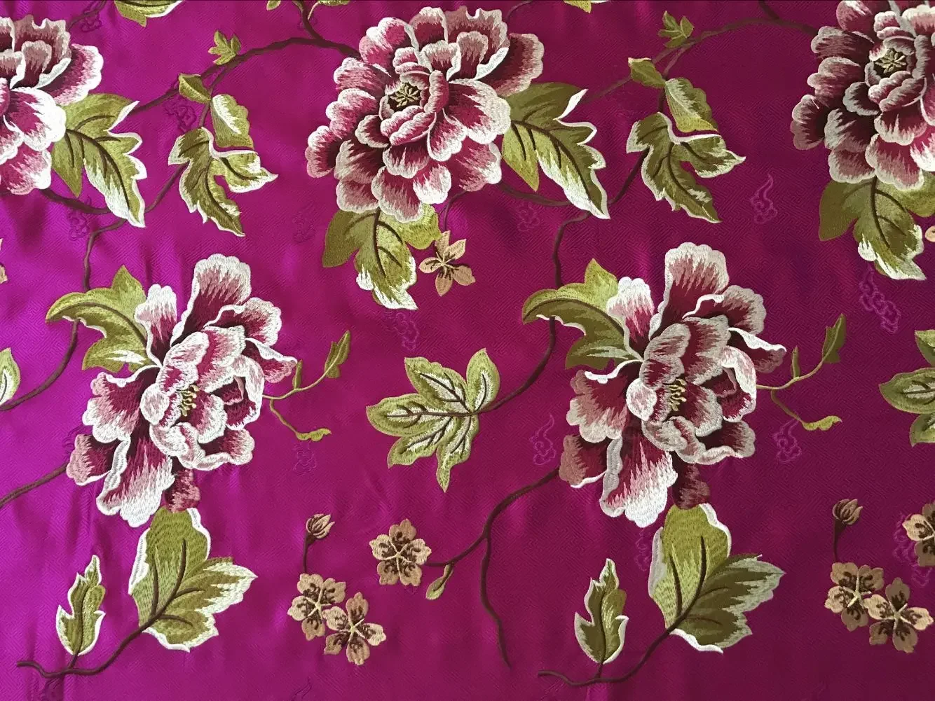 Embroidered Silk Brocade Chinese Style Big Peony Embroidery Silk Cheongsam Clothing Width 75