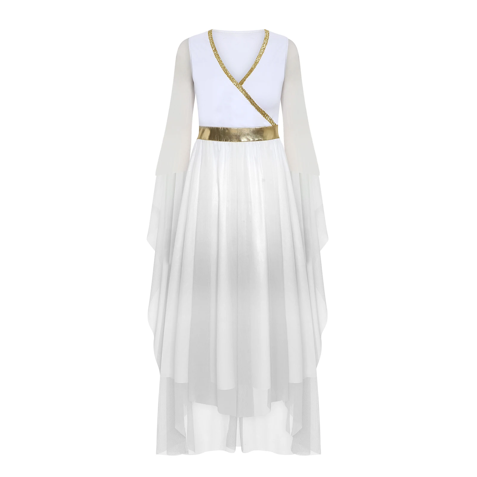

Women Ancient Greek Queen Beauty Tunic Dress Mesh Long Sleeve Toga Tulle Dress Ancient Greek Robe for Halloween Cosplay Party