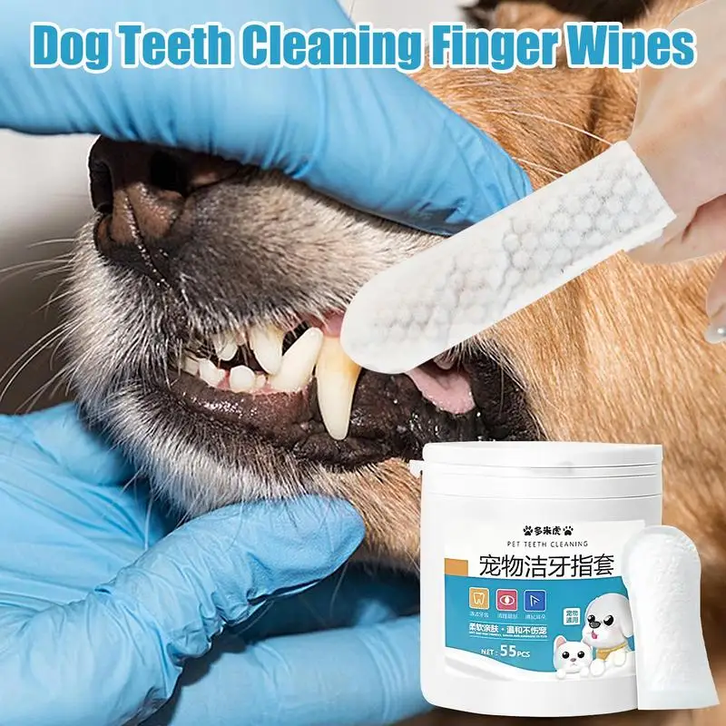 Dog Teeth Wipes 55pcs Dog Oral Cleaning Pads Finger Toothbrush Practical And Hygienic Pet Ear And Teeth Cleaning Wipes