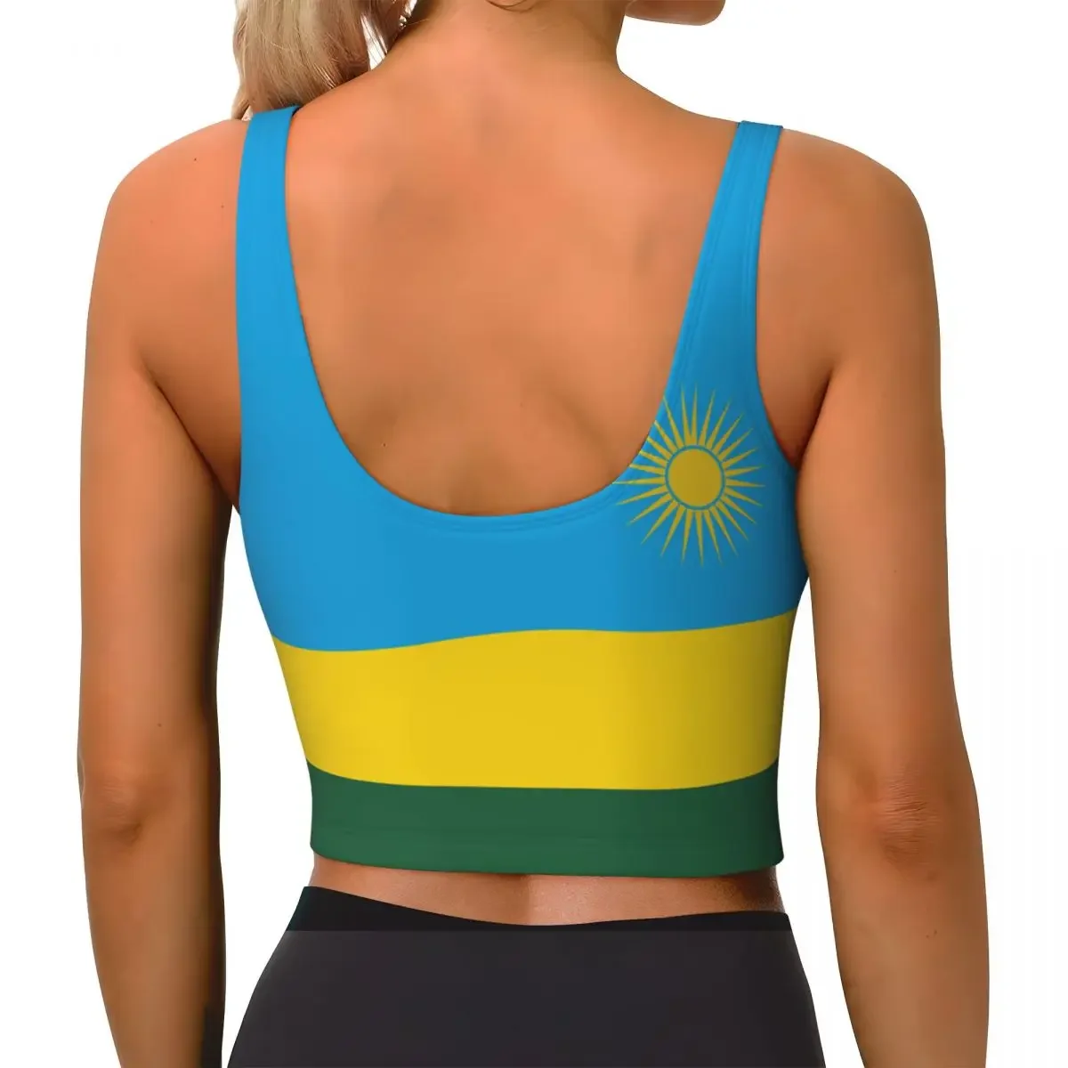 سترة اليوغا المرأة رياضة المحاصيل القمم رواندا العلم الشارع الشهير تجريب تنفس تانك القمم الإناث