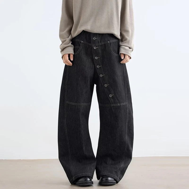 LUZHEN 2025 Nieuwe Originele Dichtgeknoopt Versieren Asymmetrisch Ontwerp Rechte Denim Broek Herenmode Knappe Losse Mannelijke Jeans JY3657