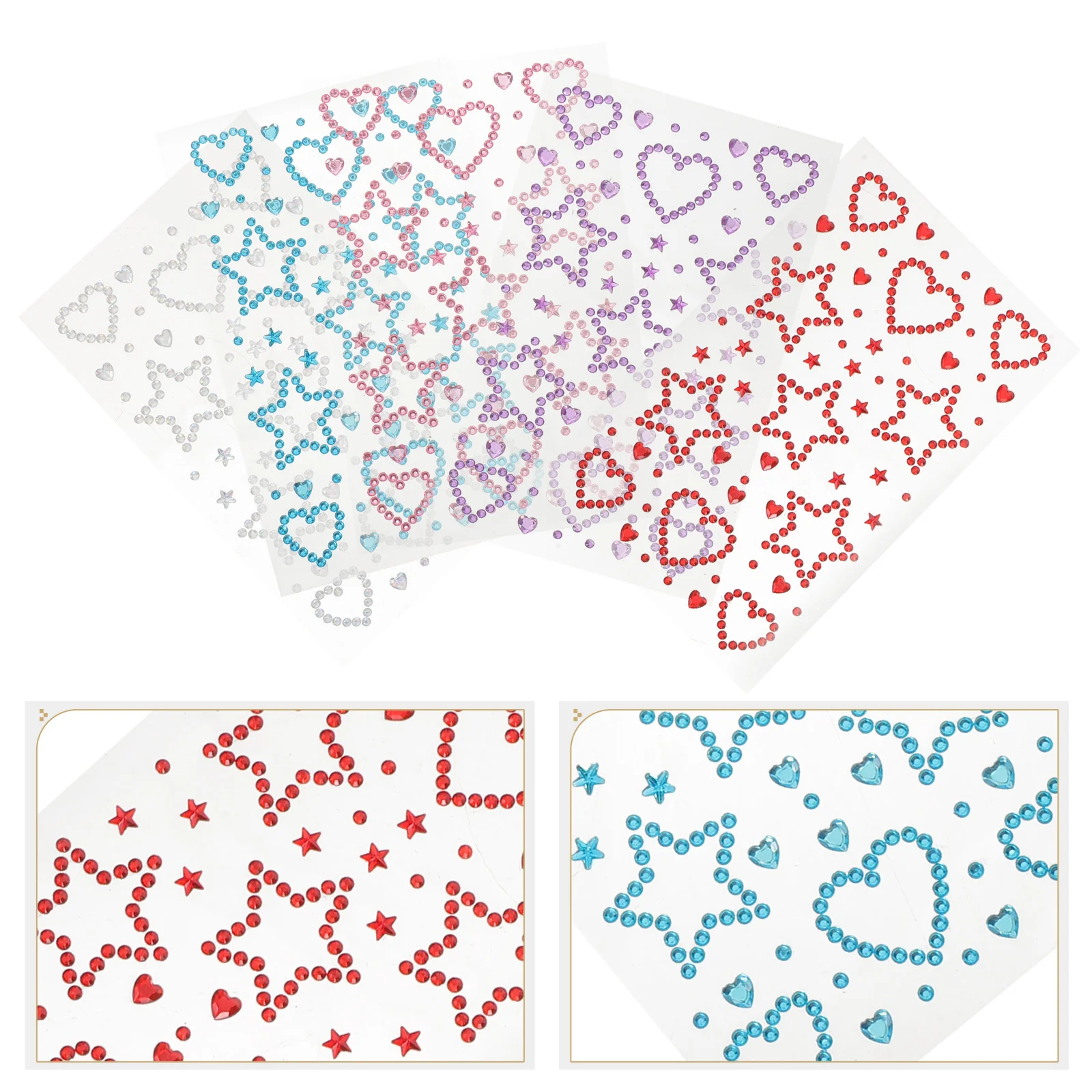 

5 листов модных наклеек с драгоценными камнями для лица и долговечными клейкими стразами для вечеринок, скрапбукинга