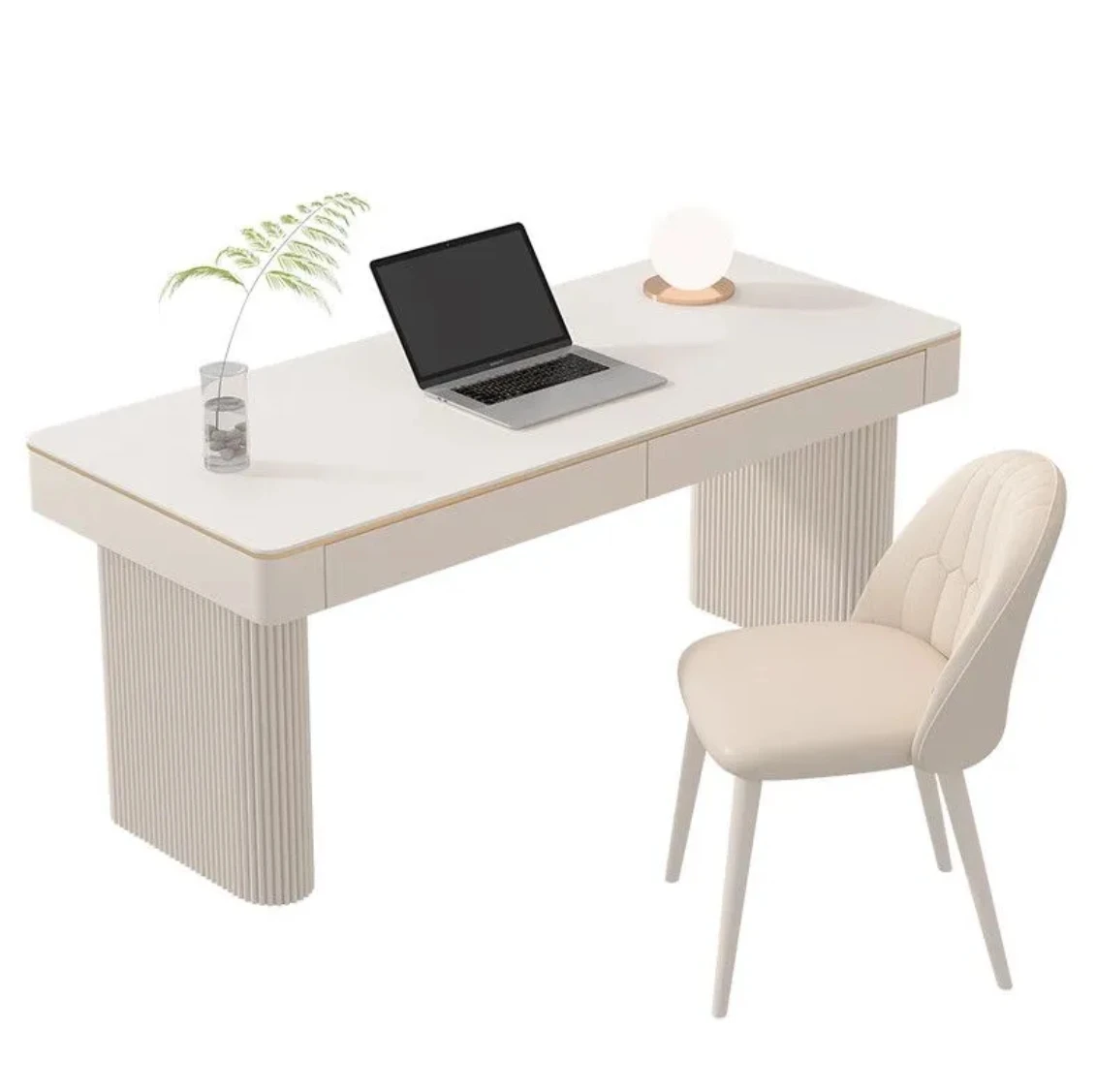 

Pure White Sintered Stone Ergonomic L-Shaped Extendable Desk Storage Luxury Modern Home Office Computer Desk for Small Apartment