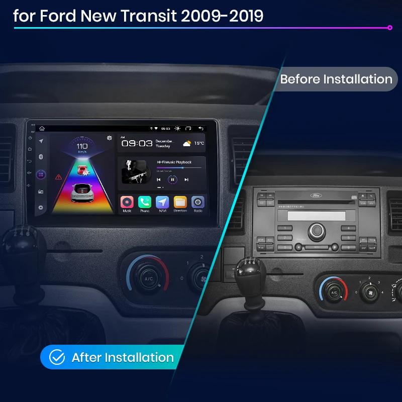 Junsun Wireless CarPlay Android Auto Car Radio For Ford New Transit 2009 2010 2011 2012 2013-2019 Intelligent Systems Multimedia
