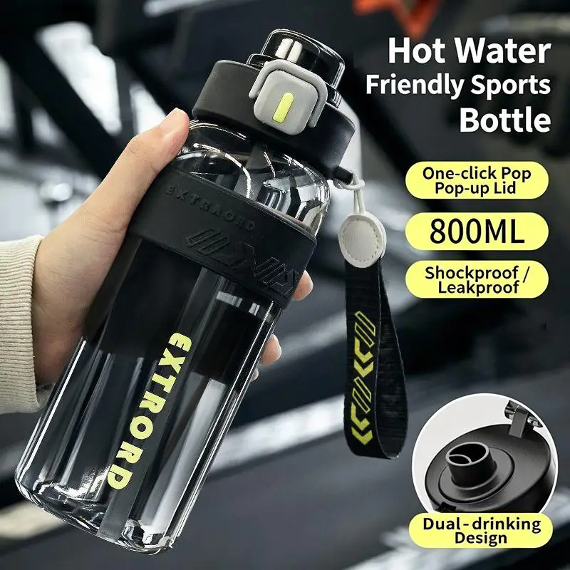 Sports Water Bottle with Straw 800/1100ml Leakproof Heat Resistant BPA Free for Camping Running Workout Daily Use