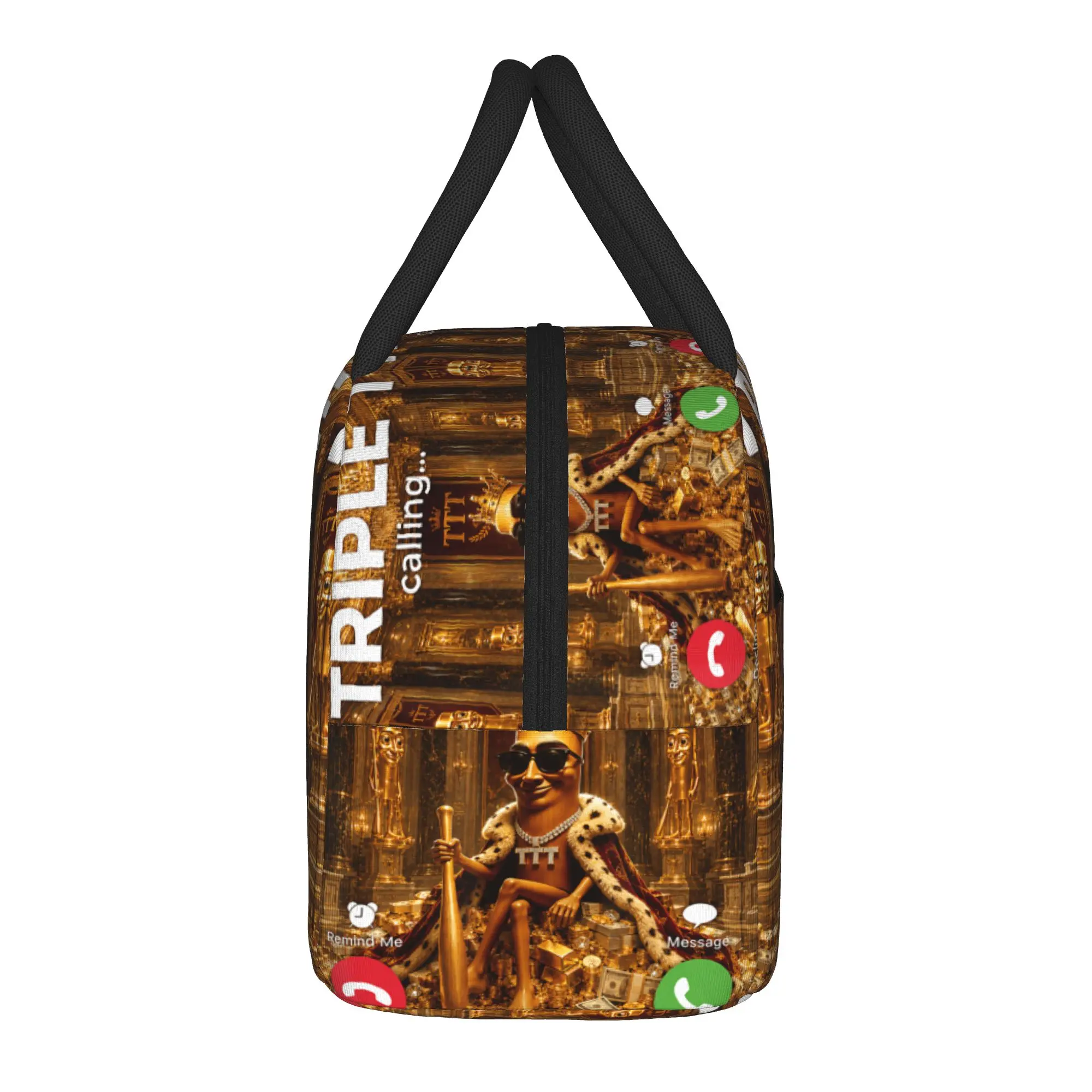 King Triple T Meme Phone Calling Tung Sahur Golden Chamber Lunch Bag  Travel Lunch Box For Women Casual Designer Tote Food Bags