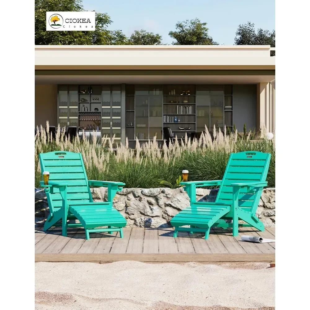 

Folding Adirondack Chair Set of 2 with Retractable Ottoman Fire Pit Patio Chair with Pull Out Foot Rest Weather Resistant Lawn