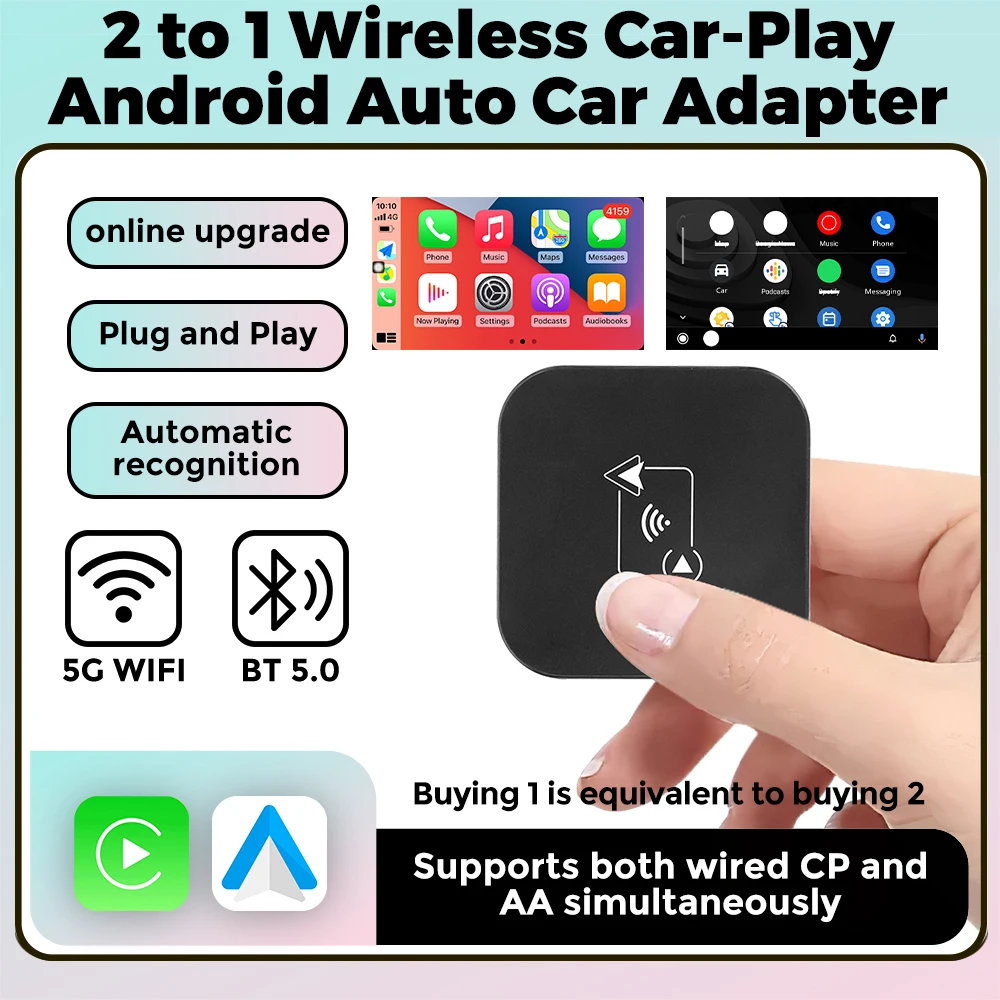 

Navifly 2in1 Wireless Carplay Adapter Android Auto Smart USB Dongle Plug and Play BOX For Havel Kia Volvo Audi VW Hyundai Jeep