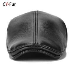 Men's outdoor leather hat winter Berets male warm Ear protection cap 100% genuine leather dad hat wholesale Leisure