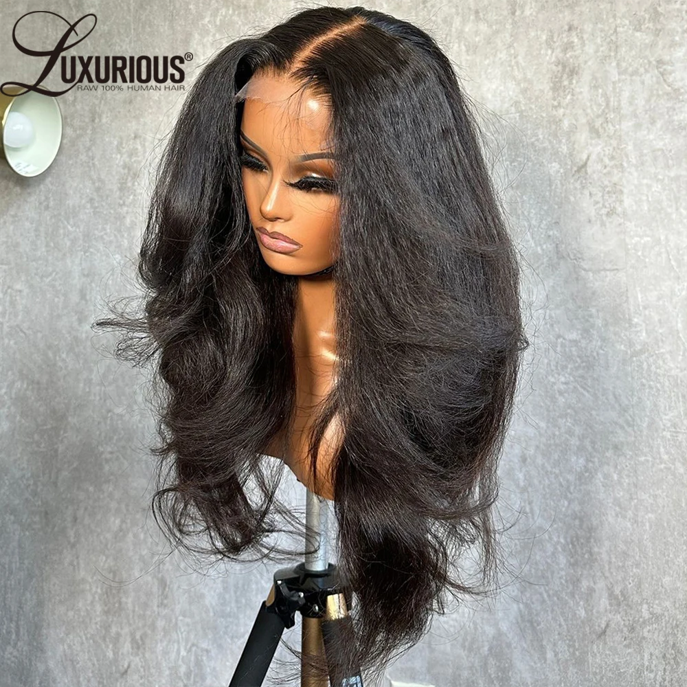 Kinky Straight 4x4 Lace Closure Wig Human Hair High-Density Blow-Out Yaki Straight 13x6  Lace Frontal Human Hair Wigs For Women