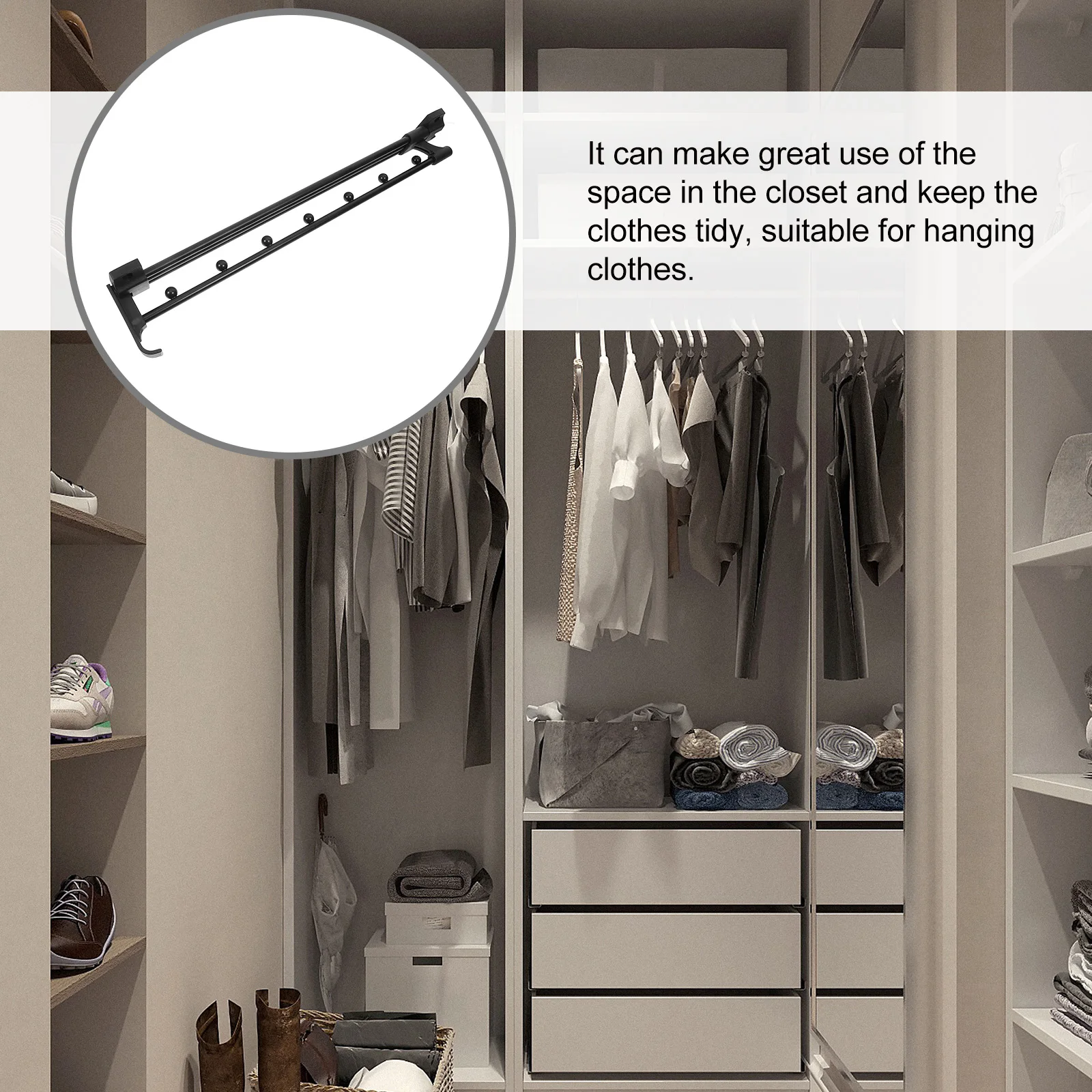 

Clothes Hangers Damping Push-pull Coat Rod Clothing Closet Rods Out Trouser Rail Organizer for down Black Hanging