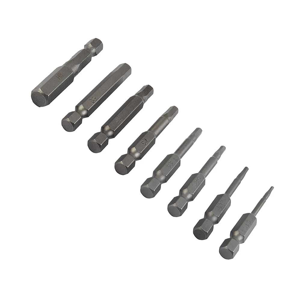 

8 Pcs Hex Head Bits Drill Set Hex Head Wrench Screwdriver Socket 1/4 Inch Shank Metric 50mm Magnetic Tip Professional Hand Tools