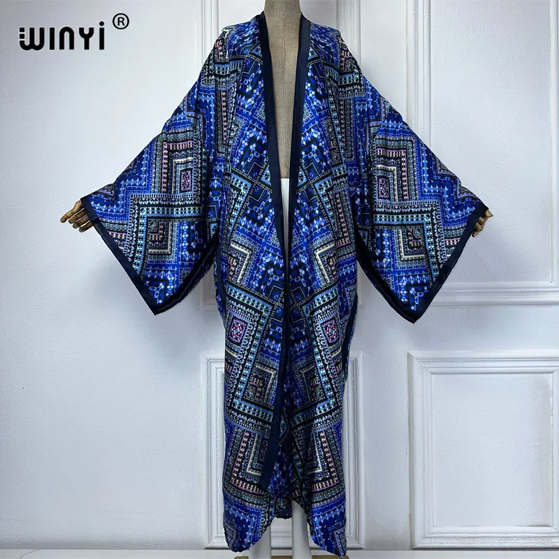 WINYI Africa fashion summer kimono maxi dress beach cover up Cardigan boho maxi coat abaya print kaftan beach wear donna 2024