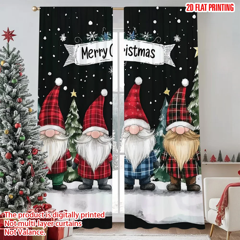 

2pcs 2D flat printing Merry Christmas Popular Curtain Snowflakes_ Christmas trees Versatile Polyester Fabric Without Electricity